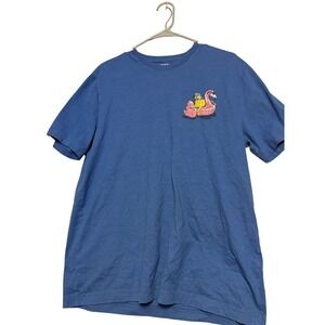 IZOD Saltwater Graphic T Shirt Dog Flamingo Drink Blue Mens Large